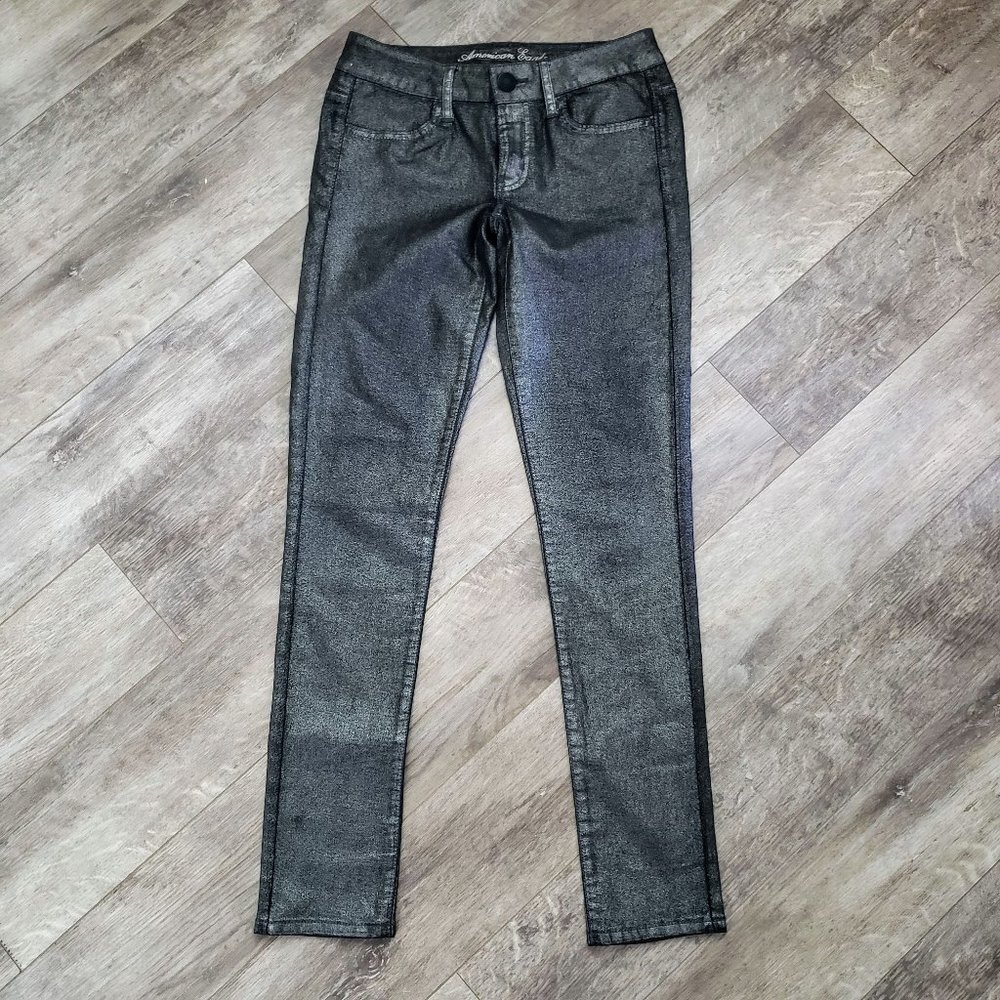 American Eagle Metallic Black and Gold Jegging Jeans 4‎ Reg